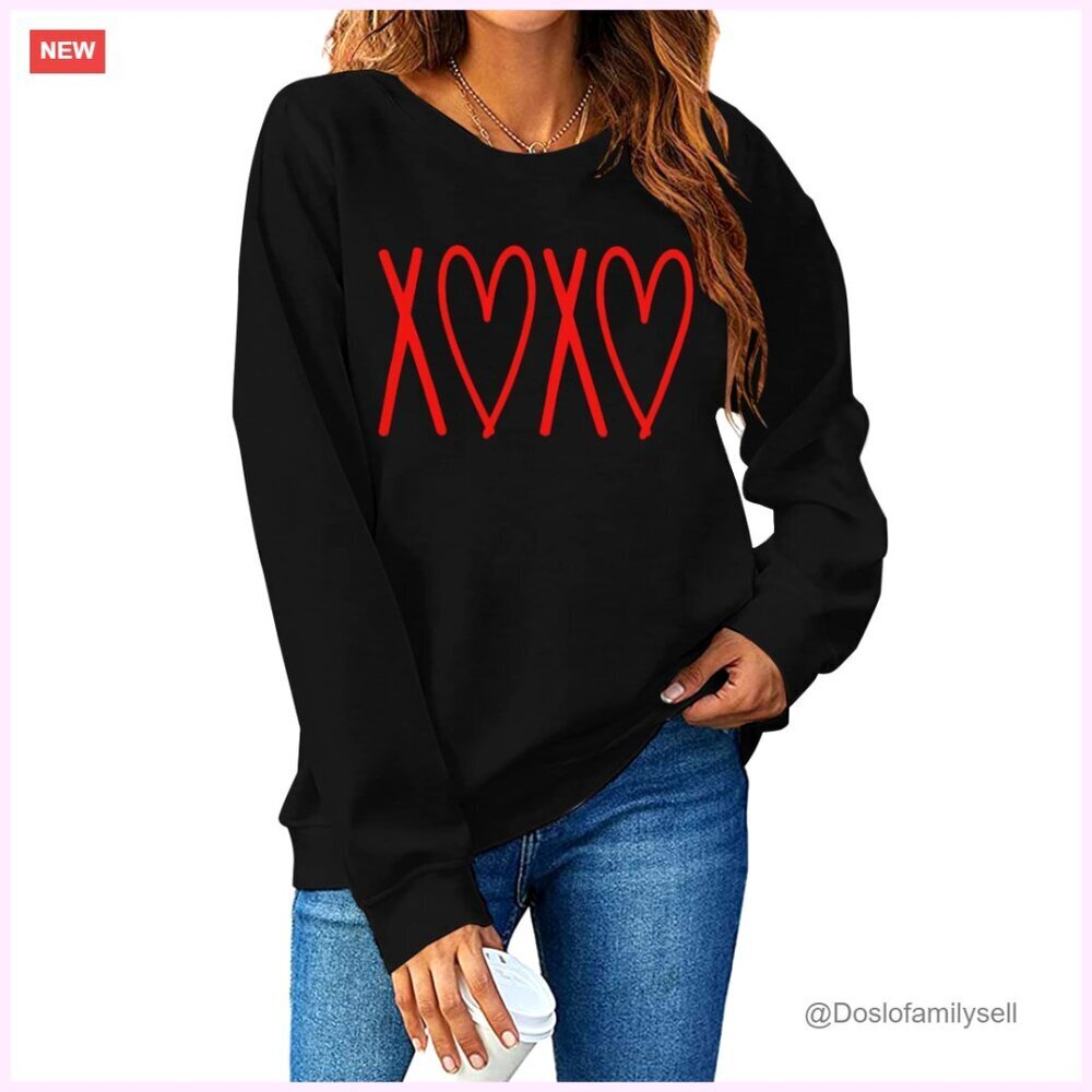 Cute Love Heart Sweater Valentine Pullover Casual Long Sleeve Top Y2K